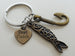 Personalized Bronze Fish & Hook Charm Keychain with Custom Engraved Heart Tag; Couples Keychain
