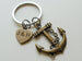 Personalized Bronze Anchor Charm Keychain with Custom Heart Tag; Couples Keychain