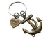 Large Bronze Anchor Charm Keychain with Custom Engraved Heart Charm