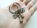 Bronze Small Chess Piece Charm Keychains, King and Queen Set with Heart Tags Engraved with 8 Tally Marks - Couples 8 Year Anniversary Gift
