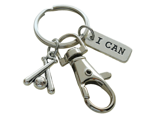 Baseball Bats Charm Keychain with I Can Tag & Clasp, Softball or Baseball Player Keychain