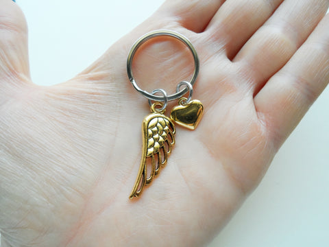 Golden Wing & Heart Charm Memorial Keychain