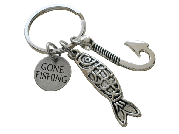 Gone Fishing Fishing Keychain with Fish Charm, Hook Charm