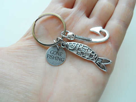 Gone Fishing Fishing Keychain with Fish Charm, Hook Charm