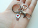 Light Bulb with Red Heart Charm Keychain with Clasp and Open Heart Charm with You're The Light Of My Life Card