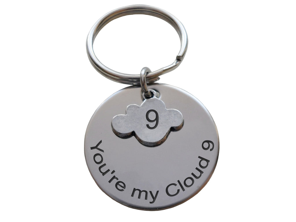 Cloud 9 Keychain with Custom Engraved Disc, Couples Keychain