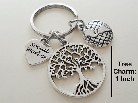 Social Worker Appreciation Gift Keychain with Tree and Globe Charm, Community Advocate Gift, Thank you Gift by JewelryEveryday