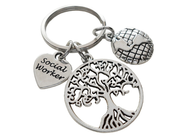 Social Worker Appreciation Gift Keychain with Tree and Globe Charm, Community Advocate Gift, Thank you Gift by JewelryEveryday