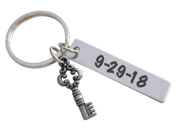Key Charm Keychain with Custom Engraved Tag, For Couples