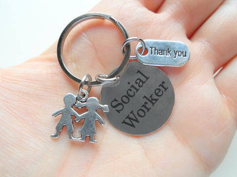 Social Worker Gift Keychain with Children Charm, Community Advocate Keychain, Thank you Gift