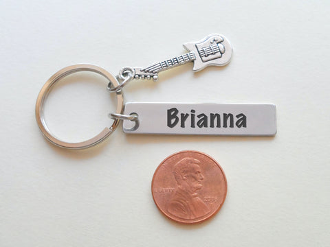 Electric Guitar Keychain with Stainless Steel Tag Keychain Custom Engraved