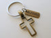 Bronze Cross Charm Keychain with Word Tag Charm, Religious Keychain