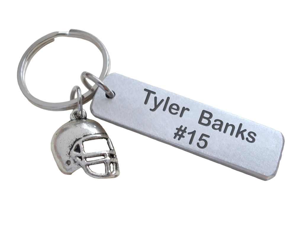 Football Helmet Charm Keychain with Custom Engraved Aluminum, Personalized Name For Team Player or Coach