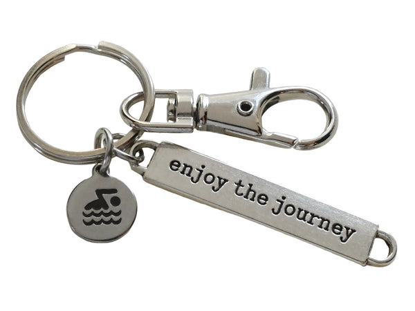 Swimmer Charm Keychain with Swimmer Disc Charm, Enjoy the Journey Tag & Swivel Clasp; Swim Team or Coach Keychain