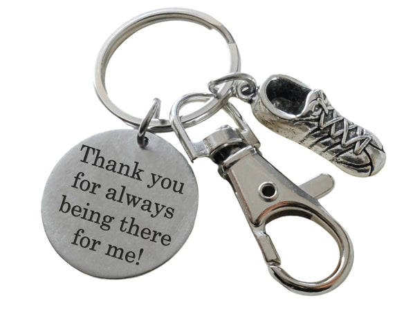 Cross Country Charm Keychain with Running Shoe Charm, Custom Engraved Disc & Swivel Clasp