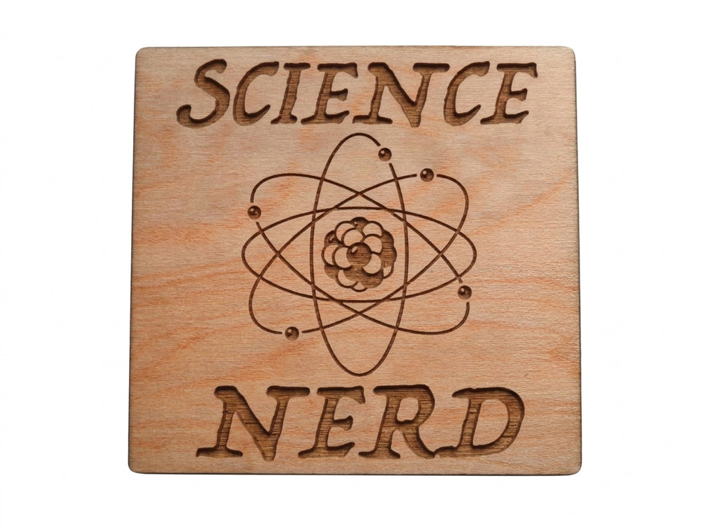 Science Nerd with Atom Image Wood Magnet, For Scientist Student or Teacher Gift