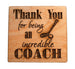 Coach Appreciation Gift • Wood Magnet Engraved with "Thank You for Being an Incredible Coach" with Hockey Stick & Puck Image by JewelryEveryday
