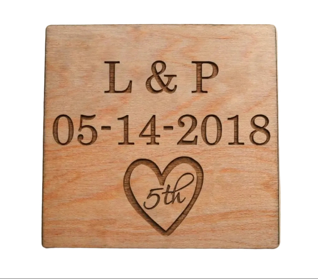 5 Year Anniversary Wood Magnet, Custom Engraving with 5th Heart by JewelryEveryday