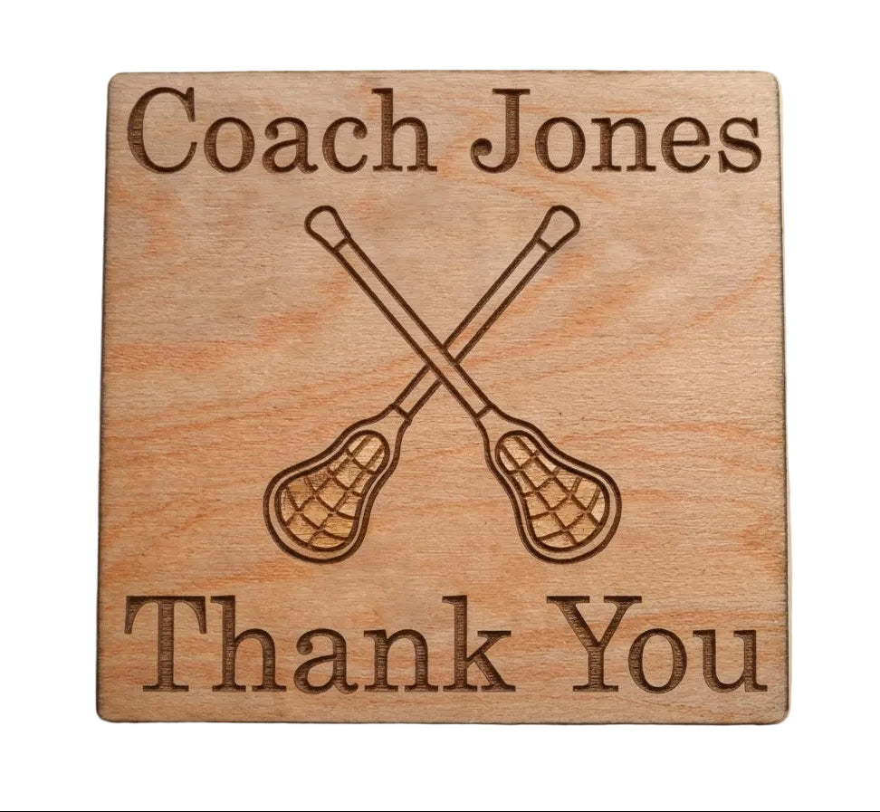 Coach Appreciation Wood Magnet with Sport Image and Custom Name Engraved