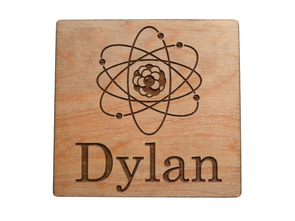 Custom Name with Atom Image Wood Magnet, For Scientist Student or Teacher Gift