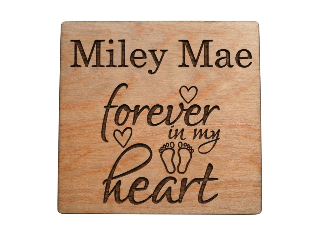 Memorial Wood Magnet, Forever in My Heart Saying, Baby Feet & Custom Engraved Name by JewelryEveryday