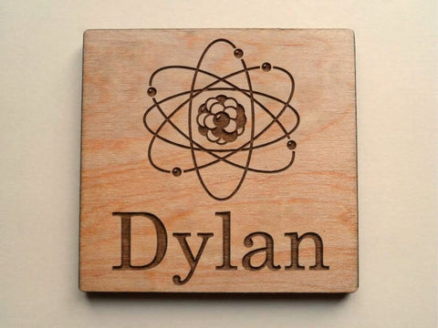 Custom Name with Atom Image Wood Magnet, For Scientist Student or Teacher Gift