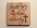 Faith Hope Charity Engraved Wood Magnet with Heart, Cross & Anchor Image, Religious Christian Gift