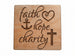 Faith Hope Charity Engraved Wood Magnet with Heart, Cross & Anchor Image, Religious Christian Gift