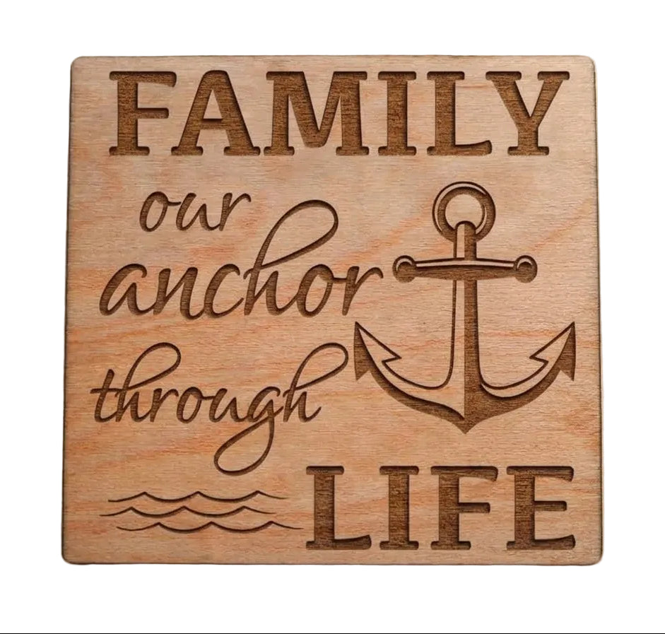 Family Our Anchor Through Life Wood Magnet, Saying Magnet
