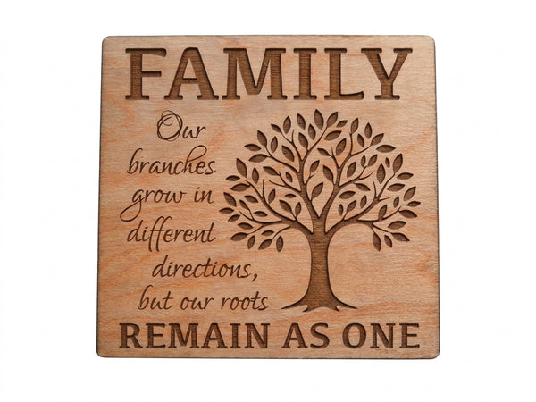 Family Saying Wood Magnet with Tree Image, "Our Branches Grow In Different Directions But Our Roots Remain as One"