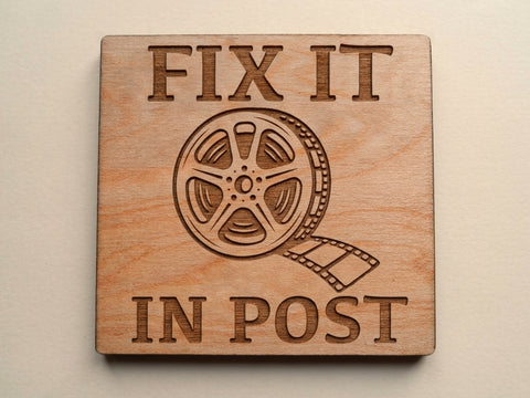 Fix It In Post with Video Film Reel Image Wood Magnet, For Videography Student or Teacher Gift