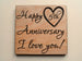 5 Year Anniversary Wood Magnet, Happy 5th Anniversary I Love You with Heart Image Engraved by JewelryEveryday