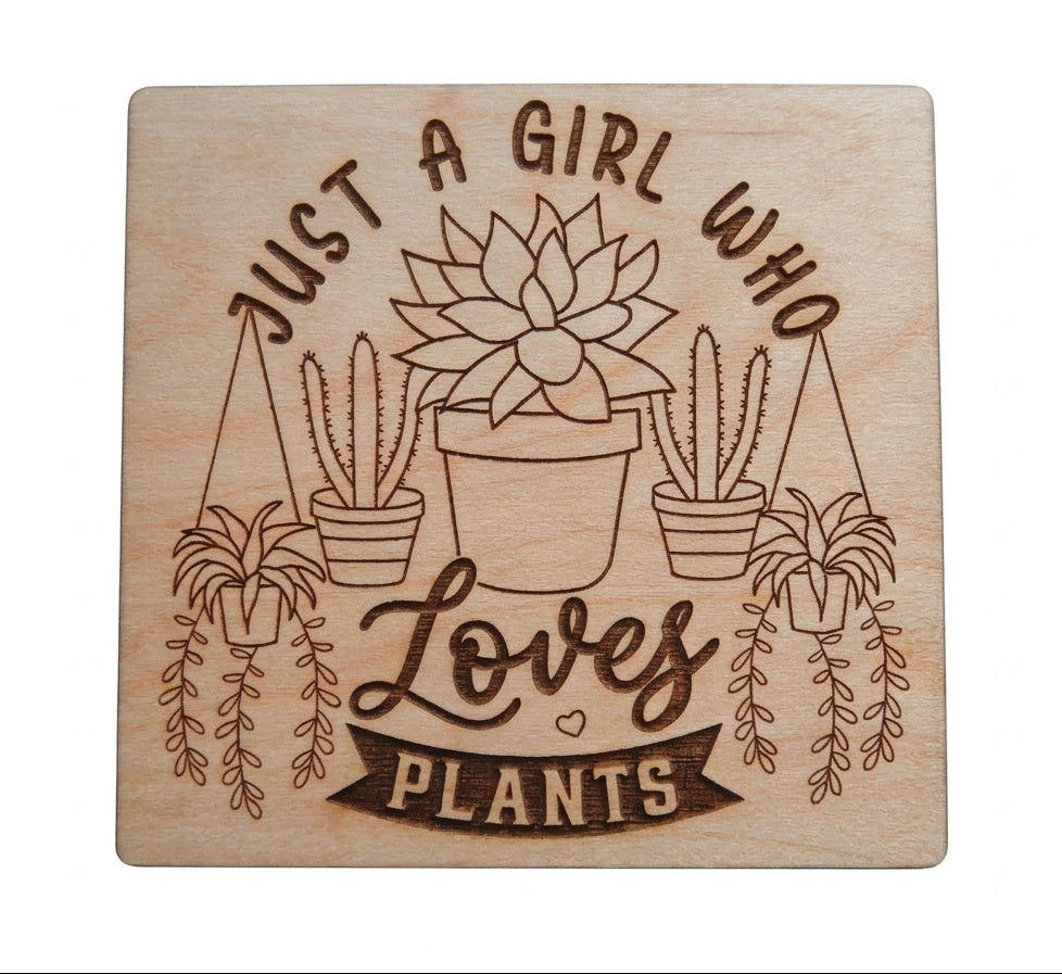 Just a Girl Who Loves Plants Engraved Wood Magnet, Plant Lover Gift