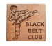 Martial Arts Wood Magnet with "Black Belt Club" and Side Kicking Student Image, For Student or Teacher Gift