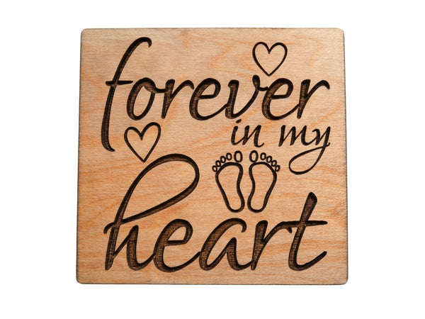 Memorial Wood Magnet, Forever in My Heart Saying with Baby Feet Image by JewelryEveryday
