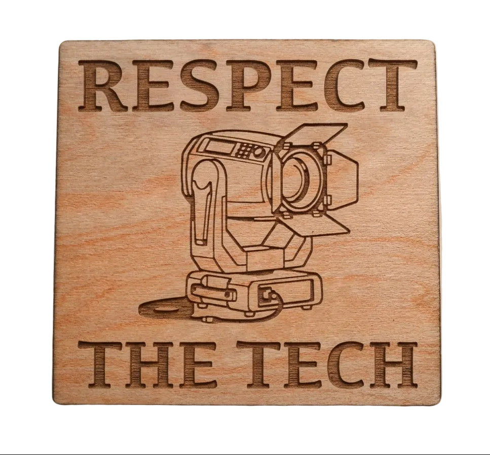 Respect the Tech with Stage Light Image Wood Magnet, For Stage Tech Student or Teacher Gift
