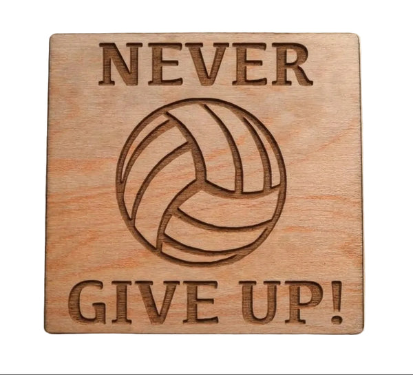 Volleyball Wood Magnet with "Never Give Up" For Student or Teacher Gift