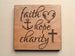 Faith Hope Charity Engraved Wood Magnet with Heart, Cross & Anchor Image, Religious Christian Gift