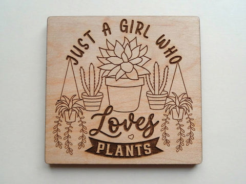 Just a Girl Who Loves Plants Engraved Wood Magnet, Plant Lover Gift