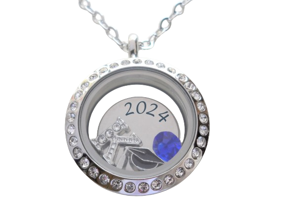 Custom Graduate Circle Floating Charm Locket Necklace with Engraved Disc Charm, Stainless Steel Locket, Graduation Gift, Good Luck on the Path Ahead