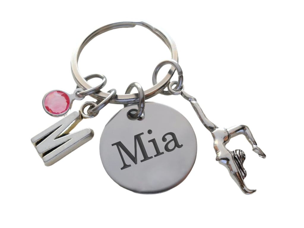 Gymnast Charm Keychain with Custom Engraved Disc, Gymnastics Encouragement Gift