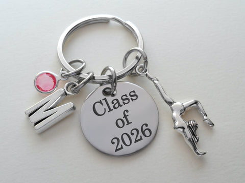 Gymnast Charm Keychain with Custom Engraved Disc, Gymnastics Encouragement Gift