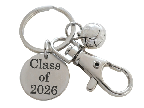 Custom Graduation Class of 2026 Disc Keychain with Volleyball Charm & Clasp, Personalized Graduate Keychain Gift