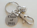 Custom Graduation Class of 2025 Disc Keychain with Volleyball Charm & Clasp, Personalized Graduate Keychain Gift