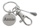 Lacrosse Stick Charm Keychain with Swivel Clasp & Custom Engraved Disc, Graduate Team Player or Coach Gift