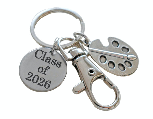 Art Palette Charm Keychain with Class of 2026 Disc & Swivel Clasp, For Artist Student