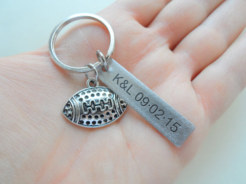 Football Ball Keychain and Steel Tag Custom Engraved, Football Keychain Gift by Jewelry Everyday