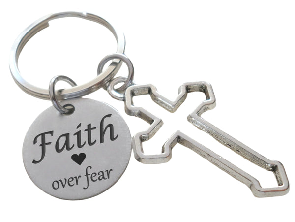 Cross Charm Keychain with "Faith Over Fear" Engraved Disc