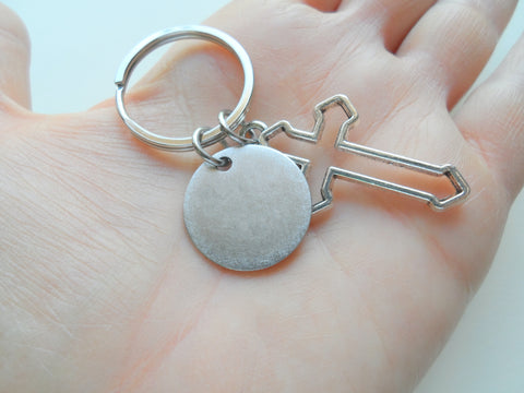 Cross Charm Keychain with "Faith Over Fear" Engraved Disc