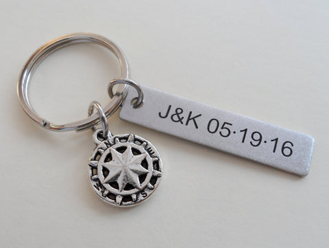 Custom Engraved Steel Tag and Small Compass Keychain - Couples Keychain, Appreciation Gift by Jewelry Everyday